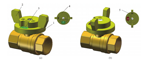 Overall structure of the ball valve with identifiable on/off status Overall structure of the ball valve with identifiable on/off status